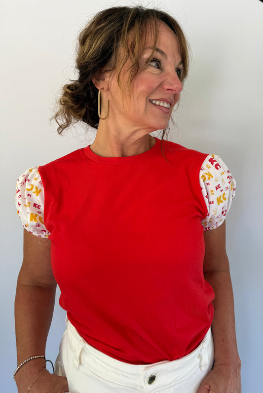 KC Chiefs Themed PuffyteesTM Shirt Short Puff Sleeve