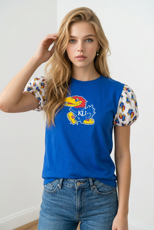 KU Jayhawk Blue Shirt Short Puff