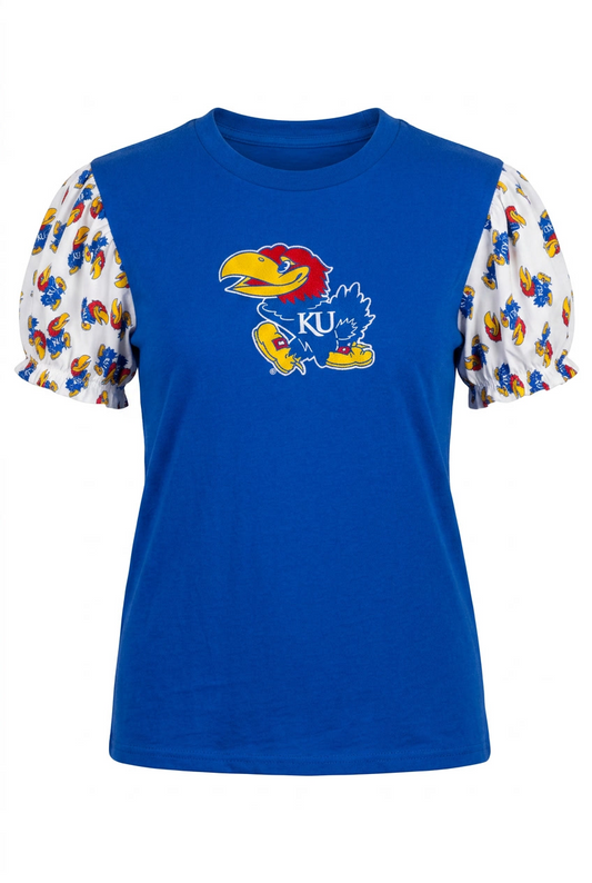KU Jayhawk Blue Shirt Short Puff