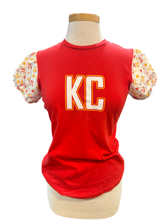 KC Chiefs Themed PuffyteesTM Shirt Short Puff Sleeve